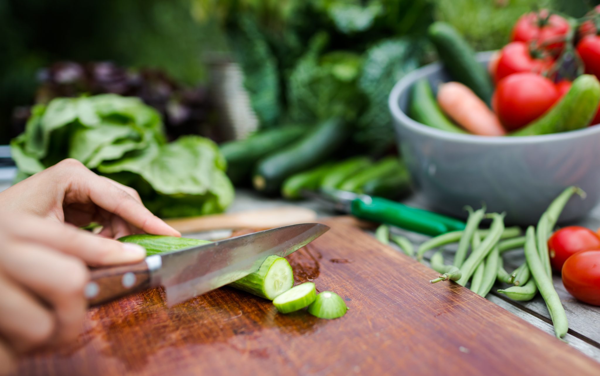 slicing a cucumber