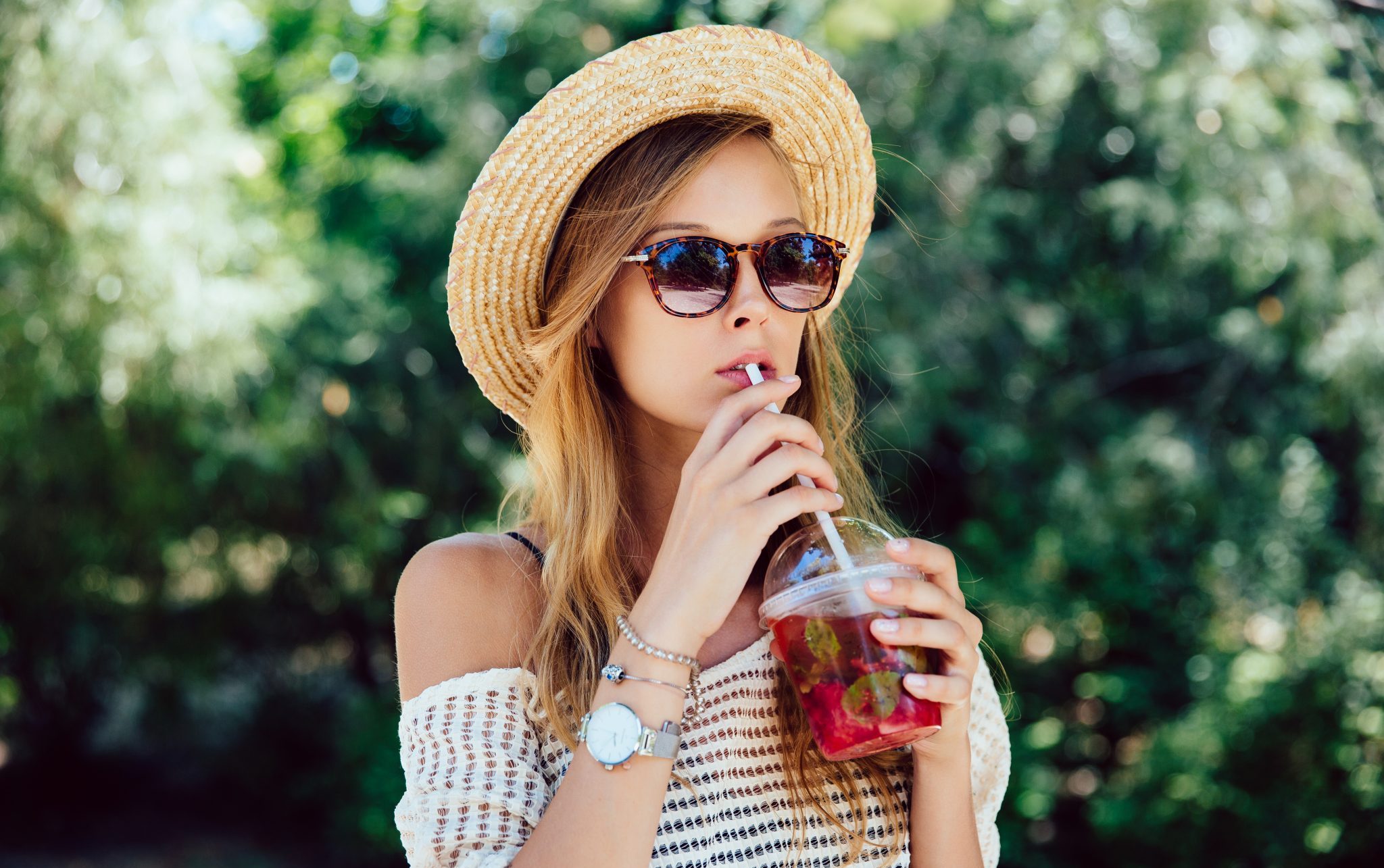 drinking through a straw