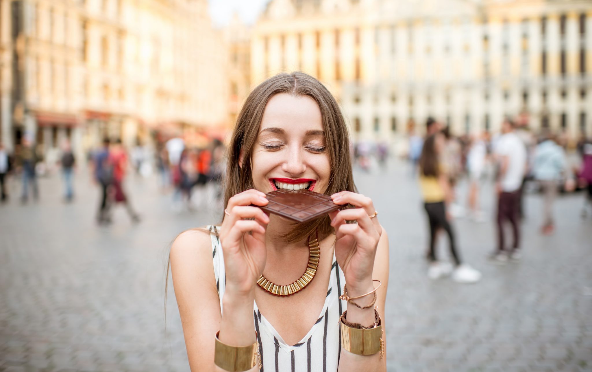 girl eating chocolate